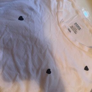 VS pink white with black heart bling sleeve knotted front